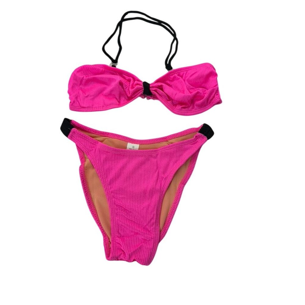 Vintage Krystal K Sport Pink Bandeau Bikini Set Nylon Deadstock Size S